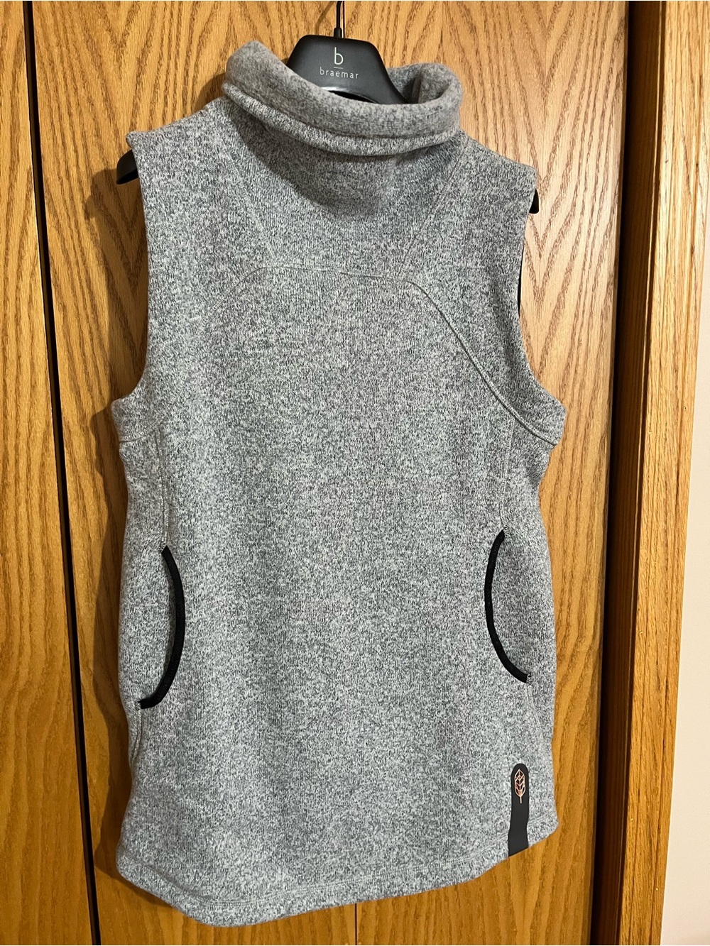 Braemar Gray Sleeveless Turtleneck Vest with Pocket Trim